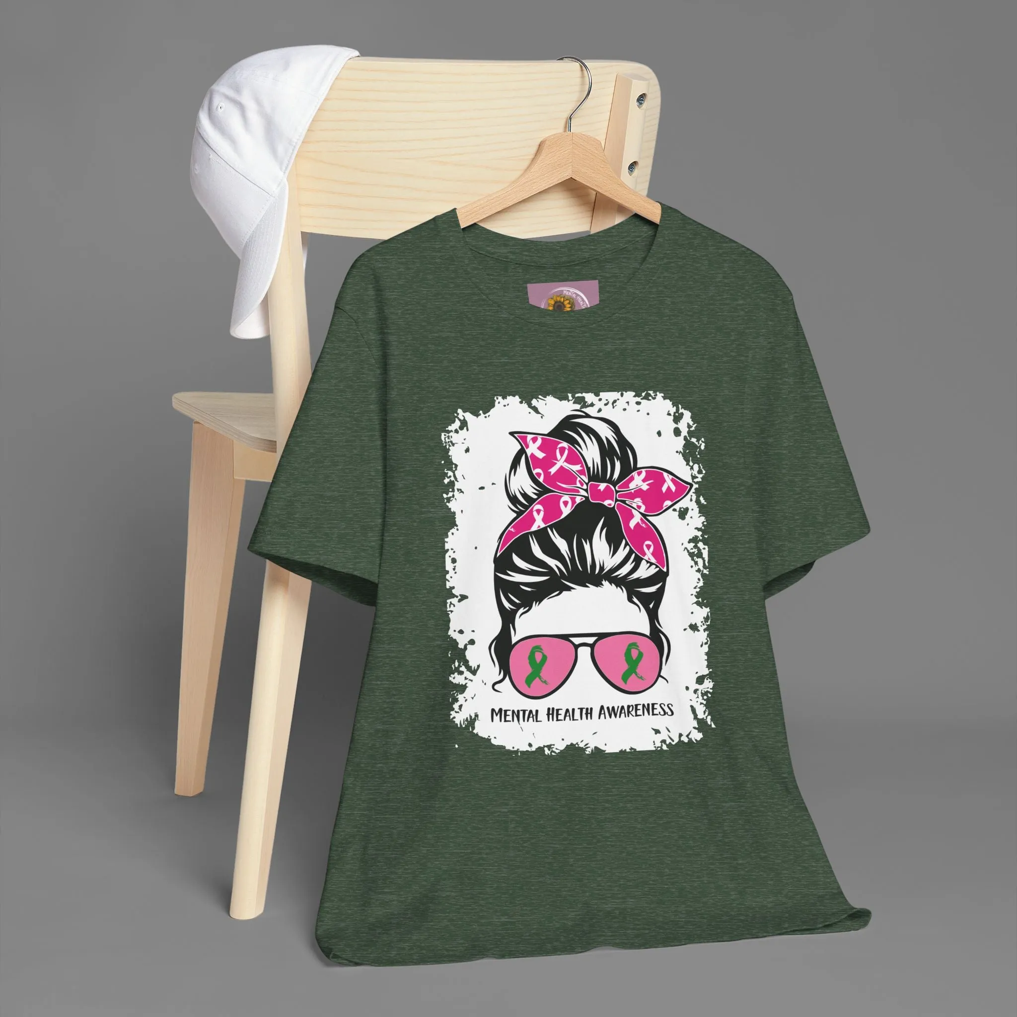 Mental Health Awareness  - Messy Bun Mom -Unisex Short Sleeve Tee