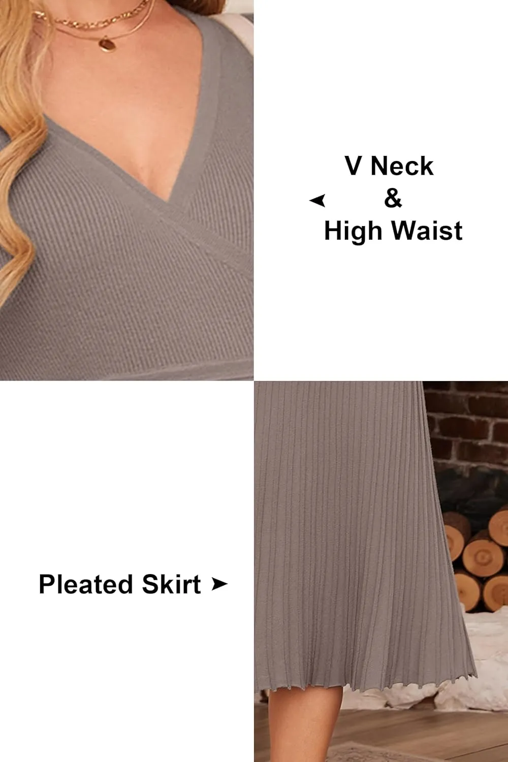 OUGES Womens 2024 Fall Maternity Dress Long Sleeve Wrap V Neck Pleated Midi Dress Casual Sweater Dress Trendy Outfits