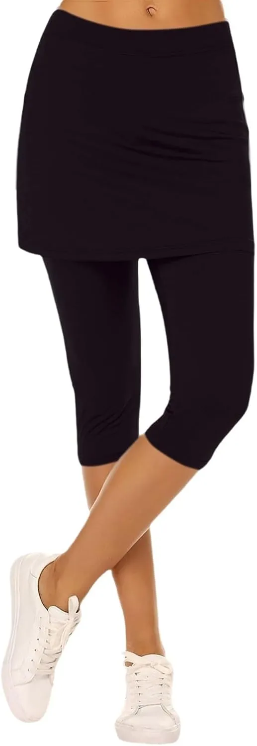 Skirted Leggings for Women 2025 Summer Golf Skorts Capris Gym Tennis Stretchy Soft Yoga Workout Legging with Skirts