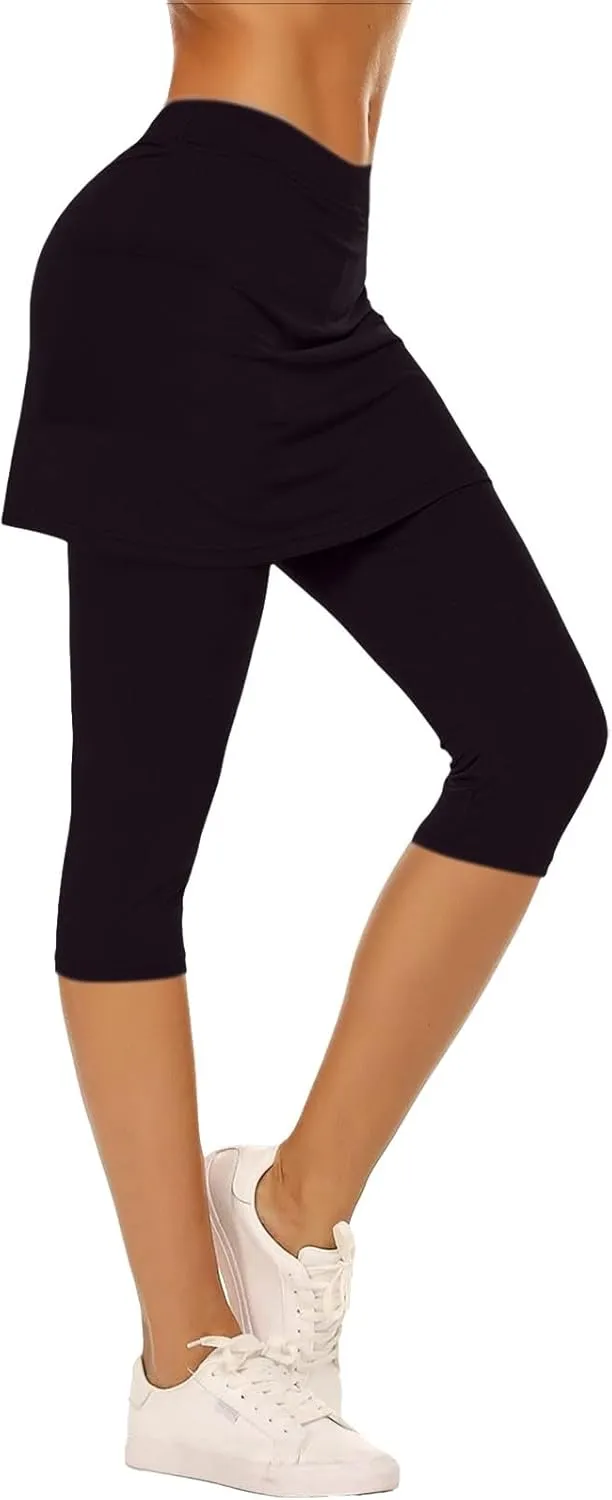 Skirted Leggings for Women 2025 Summer Golf Skorts Capris Gym Tennis Stretchy Soft Yoga Workout Legging with Skirts
