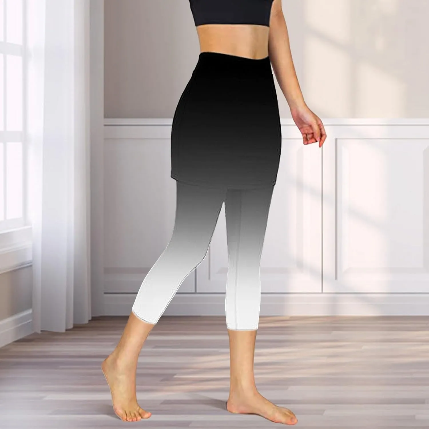 Skirted Leggings for Women Athletic Golf Skorts Gym Tennis Yoga High Waisted Stretchy Soft Capri Leggings with Skirts