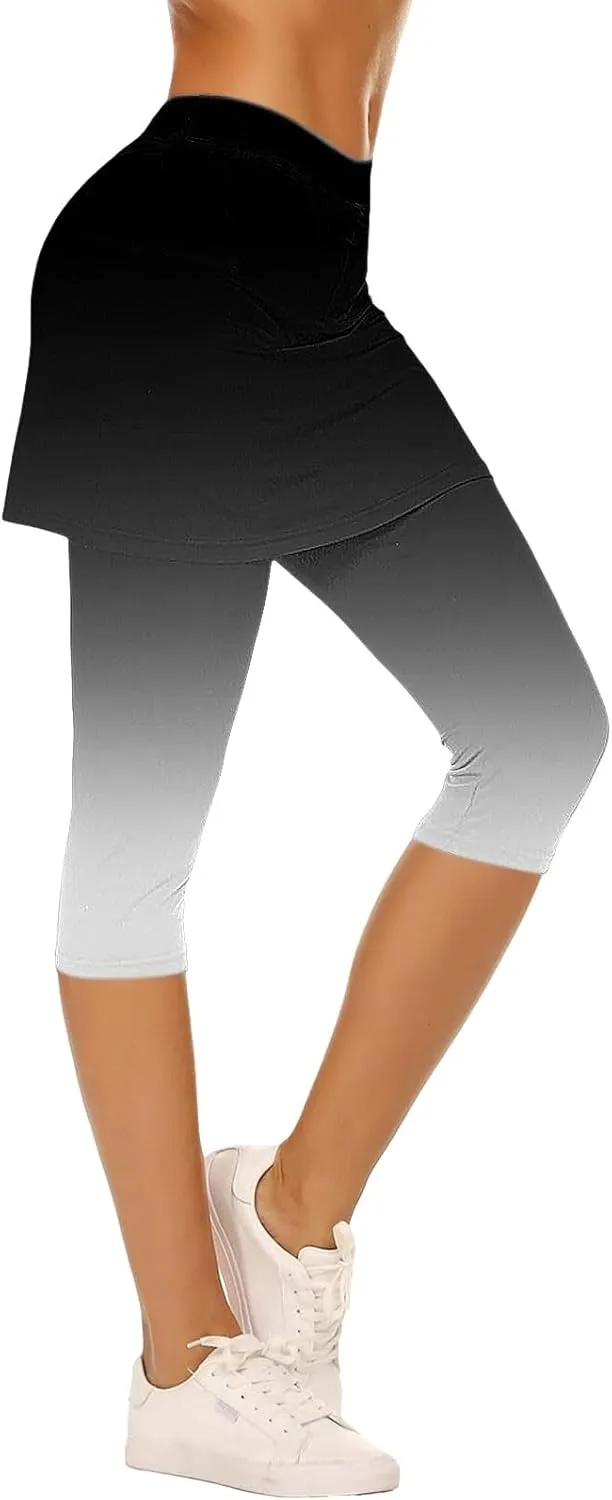 Skirted Leggings for Women Athletic Golf Skorts Gym Tennis Yoga High Waisted Stretchy Soft Capri Leggings with Skirts