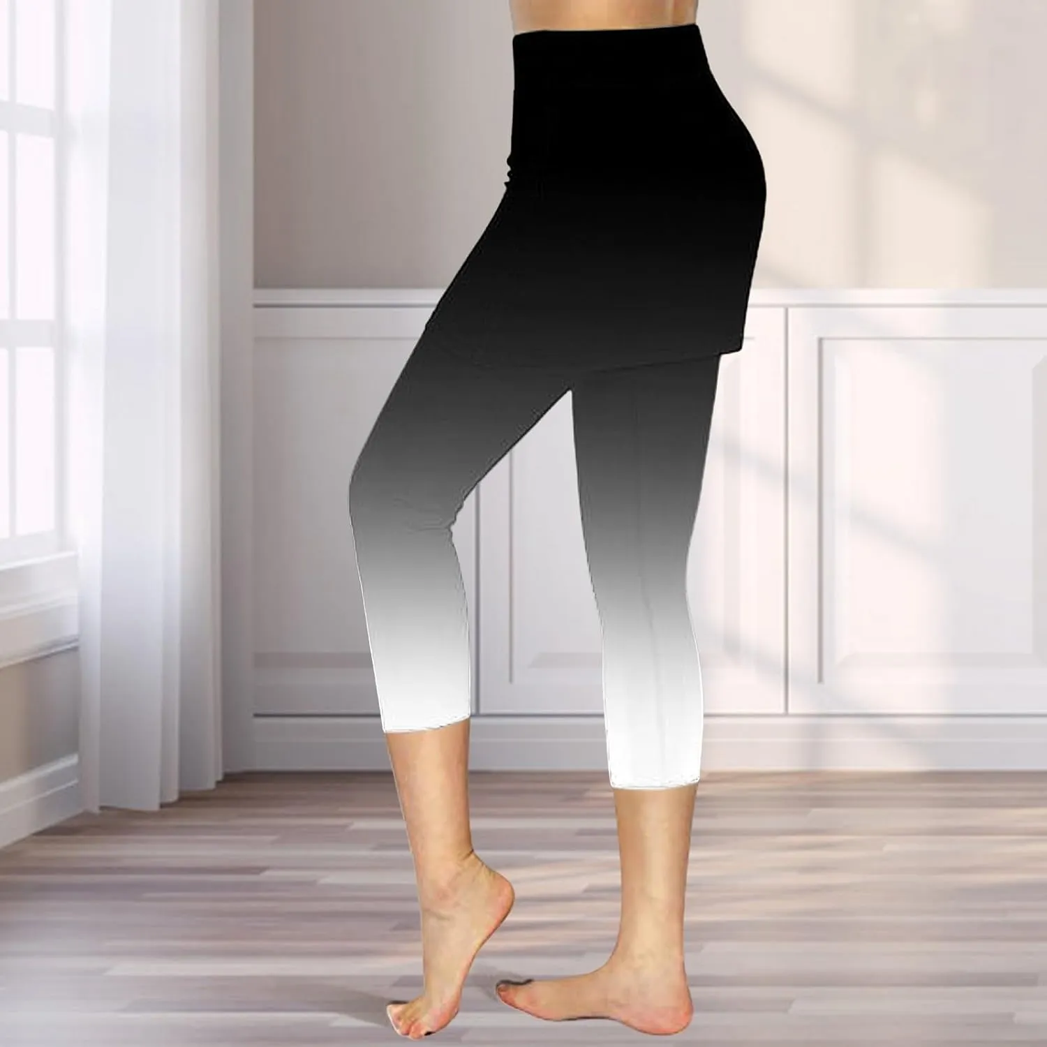 Skirted Leggings for Women Athletic Golf Skorts Gym Tennis Yoga High Waisted Stretchy Soft Capri Leggings with Skirts