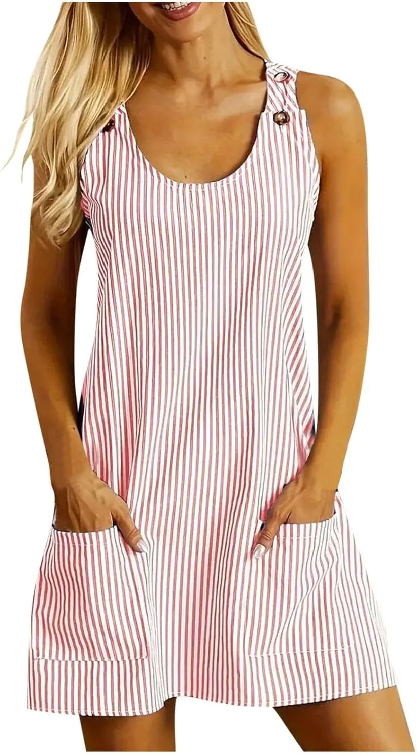 Sleeveless Womens Summer Dresses Casual Dress Aline Mini Dress Solid Color Vacation Beach Dress Swing Dress