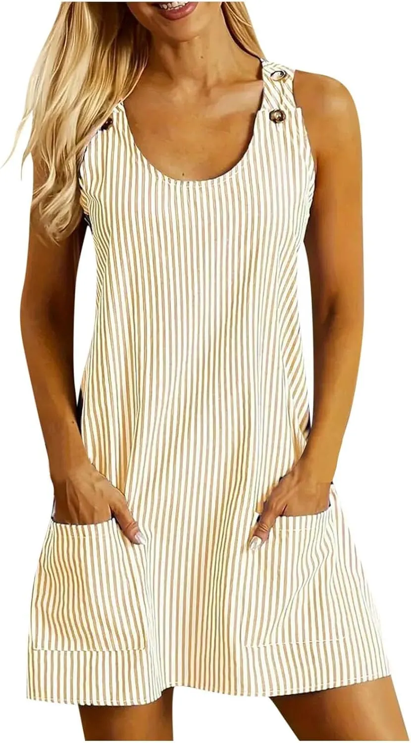 Sleeveless Womens Summer Dresses Casual Dress Aline Mini Dress Solid Color Vacation Beach Dress Swing Dress