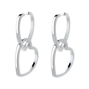 Sterling Silver or Gold Double Heart Drop Earrings