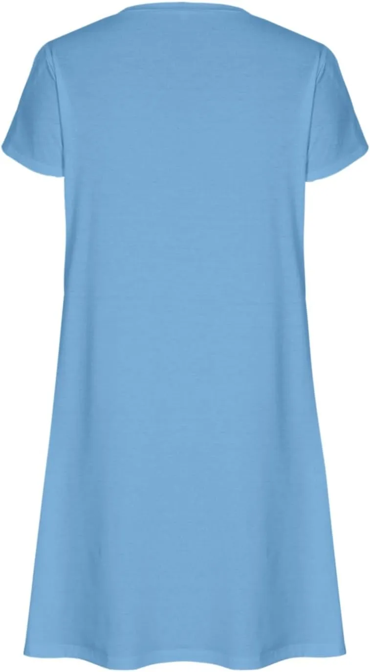 Summer Dresses for Women 2025 Short Sleeve V Neck Midi Dress Boho Beach Sundress Solid Color Casual Dress