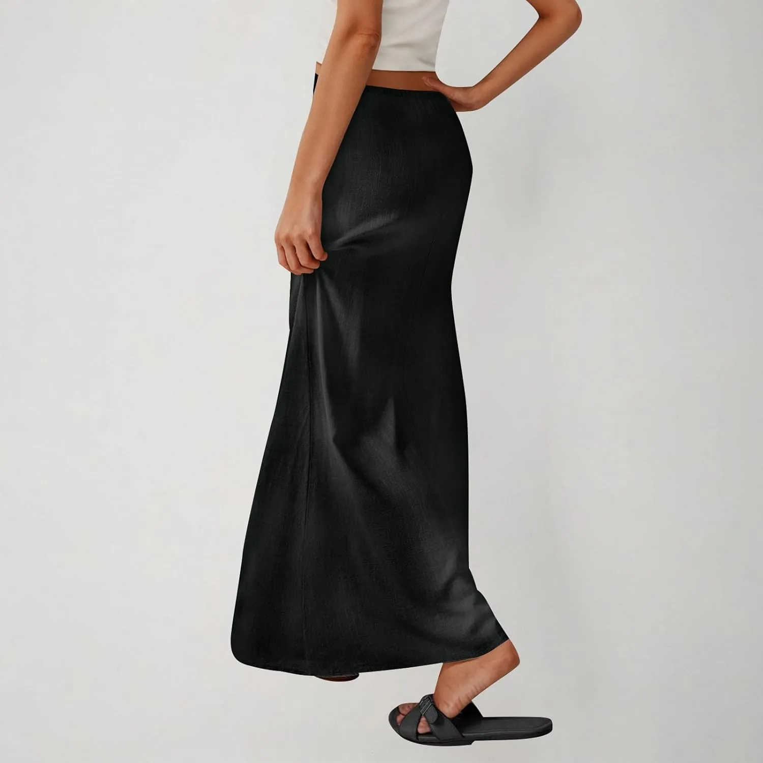 Summer Skirts for Women 2025 Casual Soft Drawstring Maxi Linen Skirt Vacation Travel Beach Long Skirt with Pockets