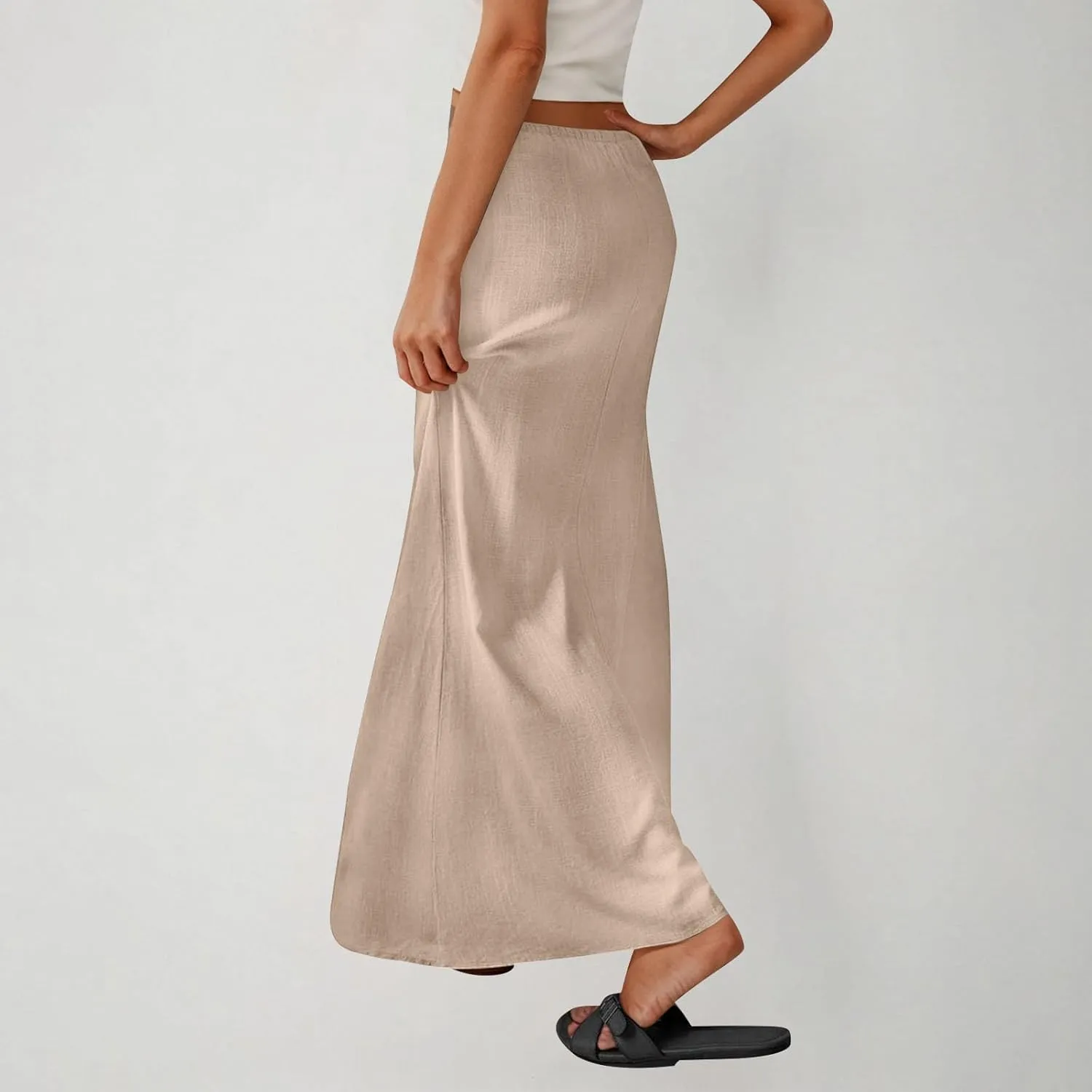 Summer Skirts for Women 2025 Casual Soft Drawstring Maxi Linen Skirt Vacation Travel Beach Long Skirt with Pockets