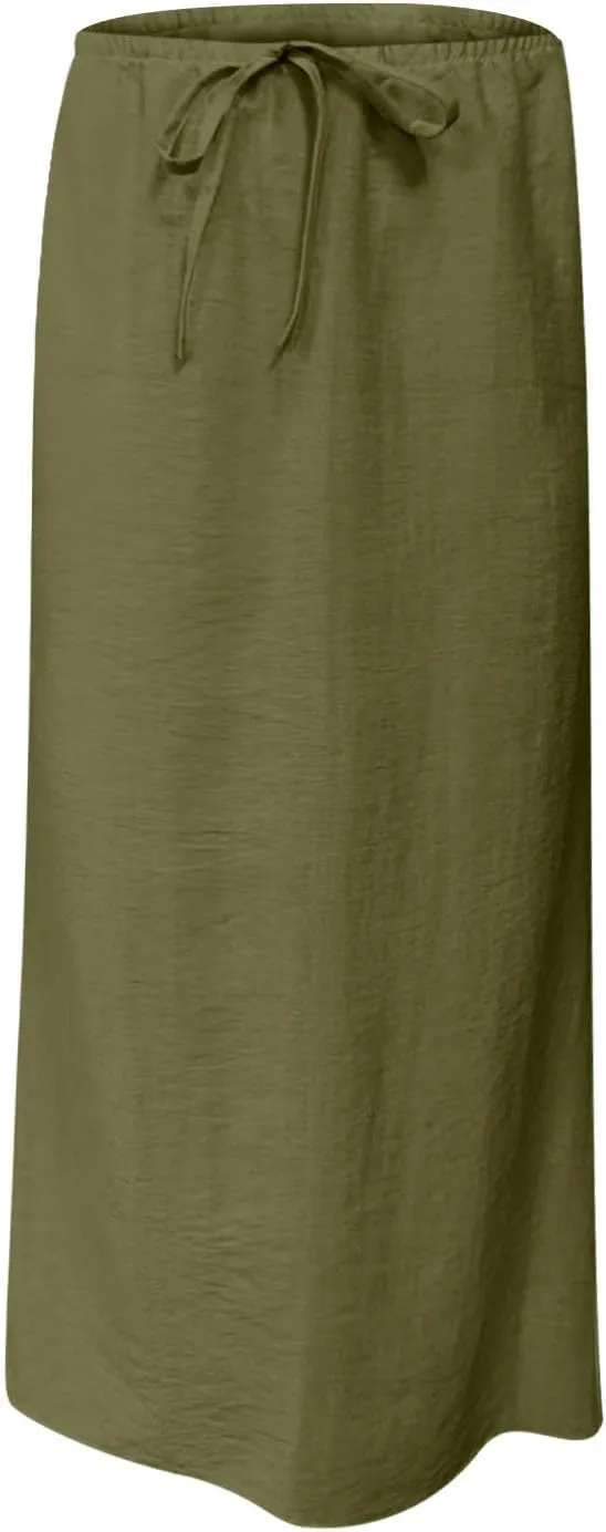 Summer Skirts for Women 2025 Casual Soft Drawstring Maxi Linen Skirt Vacation Travel Beach Long Skirt with Pockets