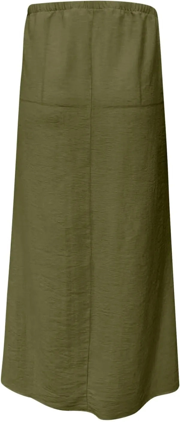 Summer Skirts for Women 2025 Casual Soft Drawstring Maxi Linen Skirt Vacation Travel Beach Long Skirt with Pockets