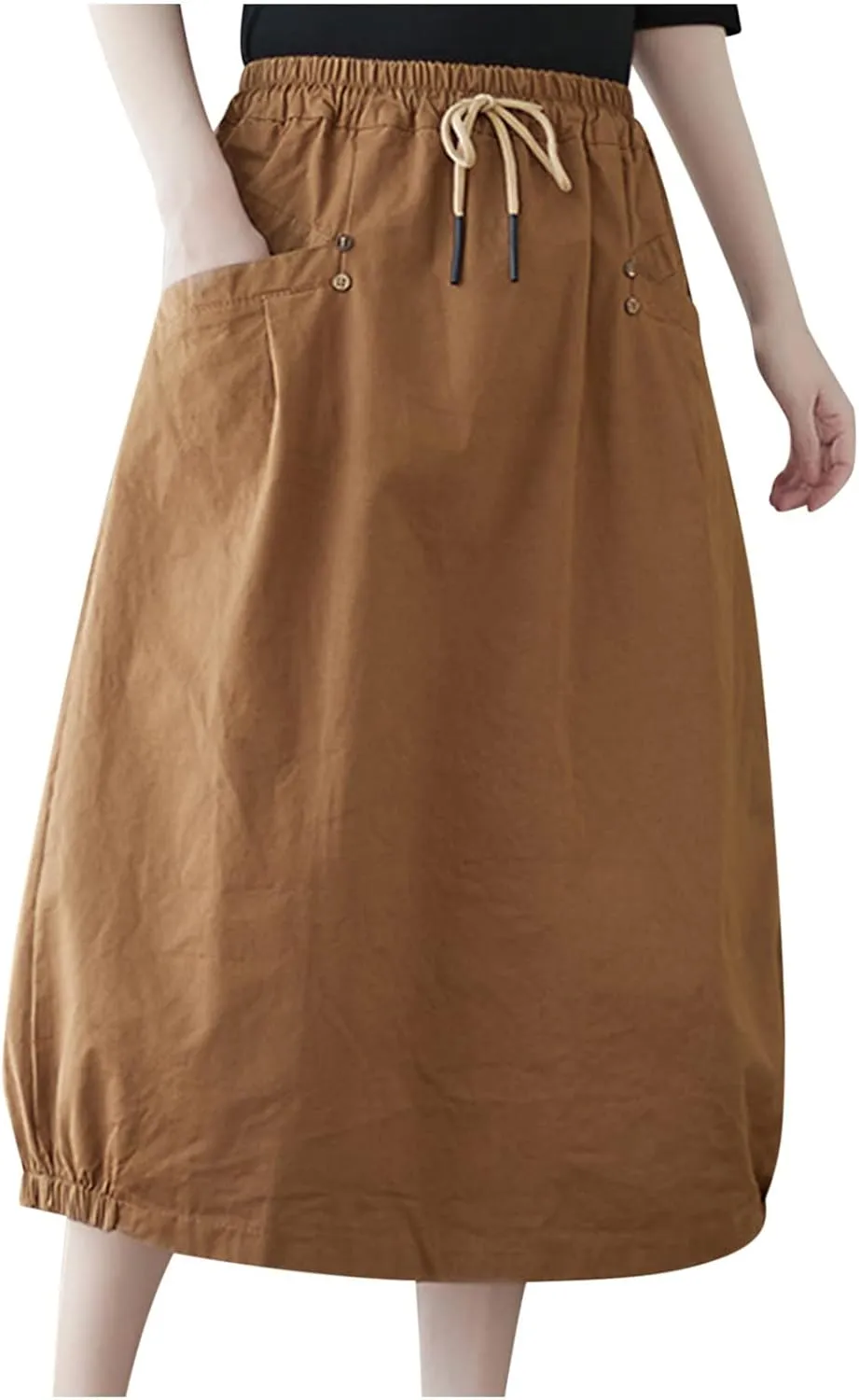 Summer Skirts for Women 2025 Trendy High Waisted Bubble Long Skirt Casual Soft Maxi Linen Skirt with Pockets