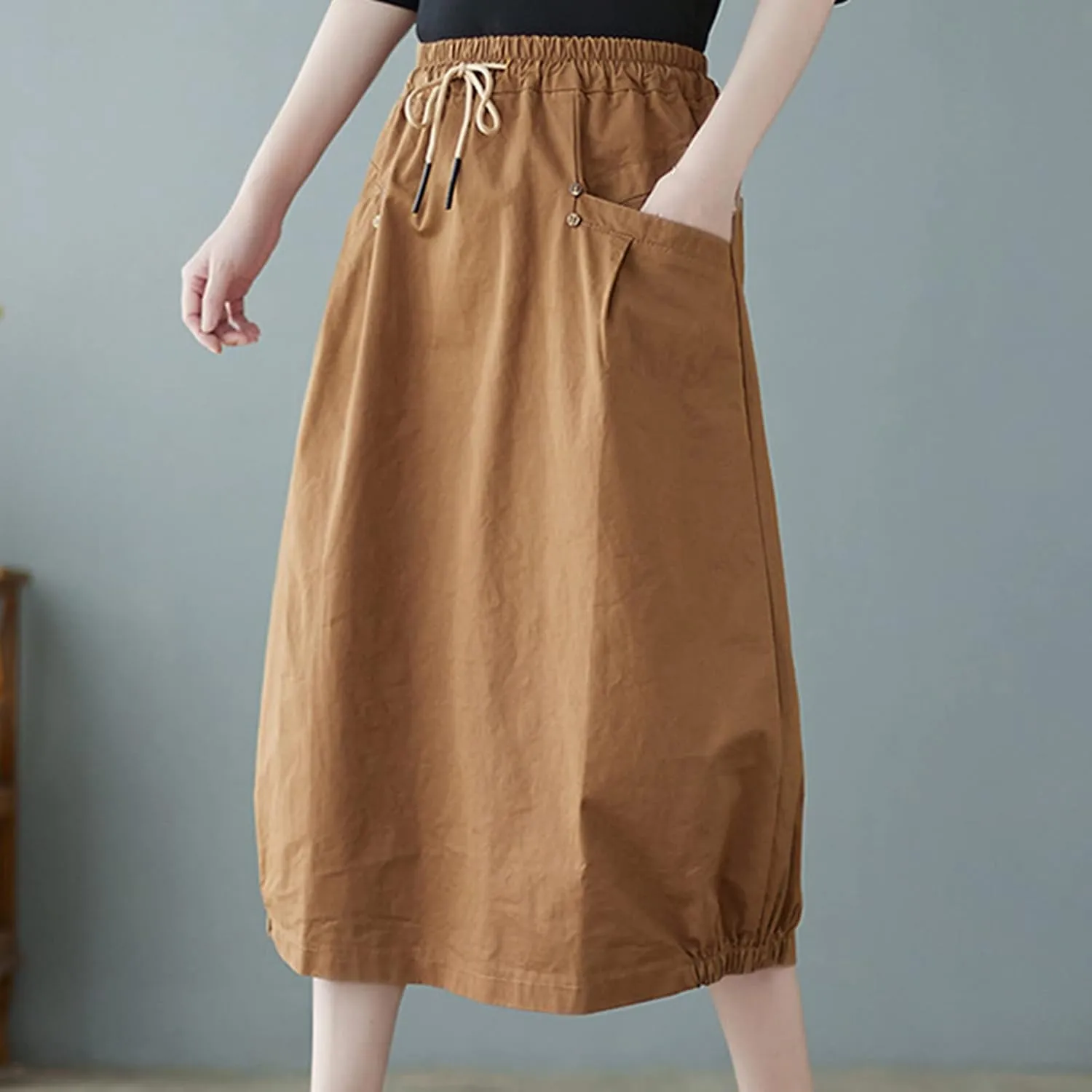 Summer Skirts for Women 2025 Trendy High Waisted Bubble Long Skirt Casual Soft Maxi Linen Skirt with Pockets