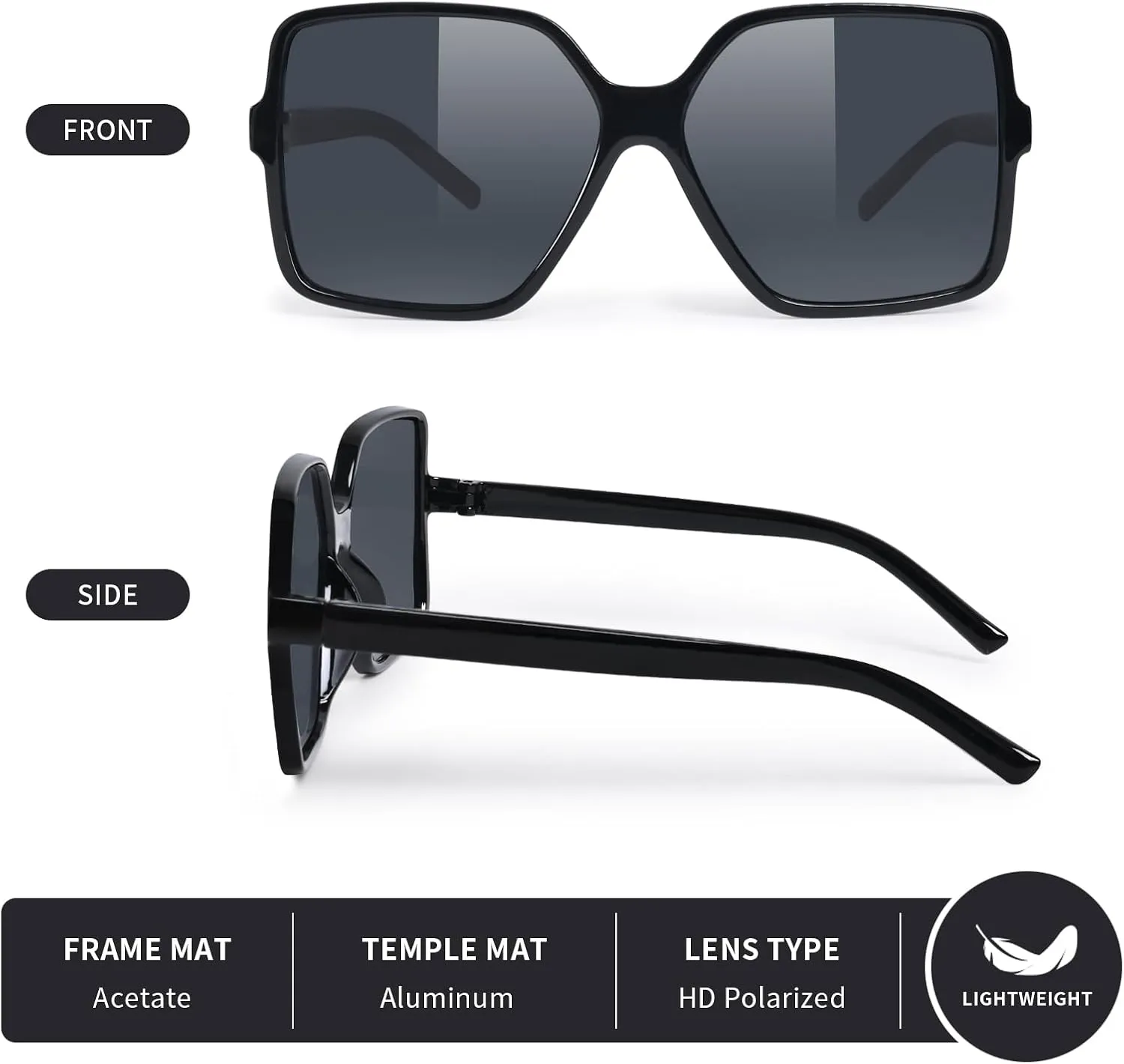 Trendy sunglasses for women, UV Protection polarized lenses,lightweight retro plastic frame,for travel and driving