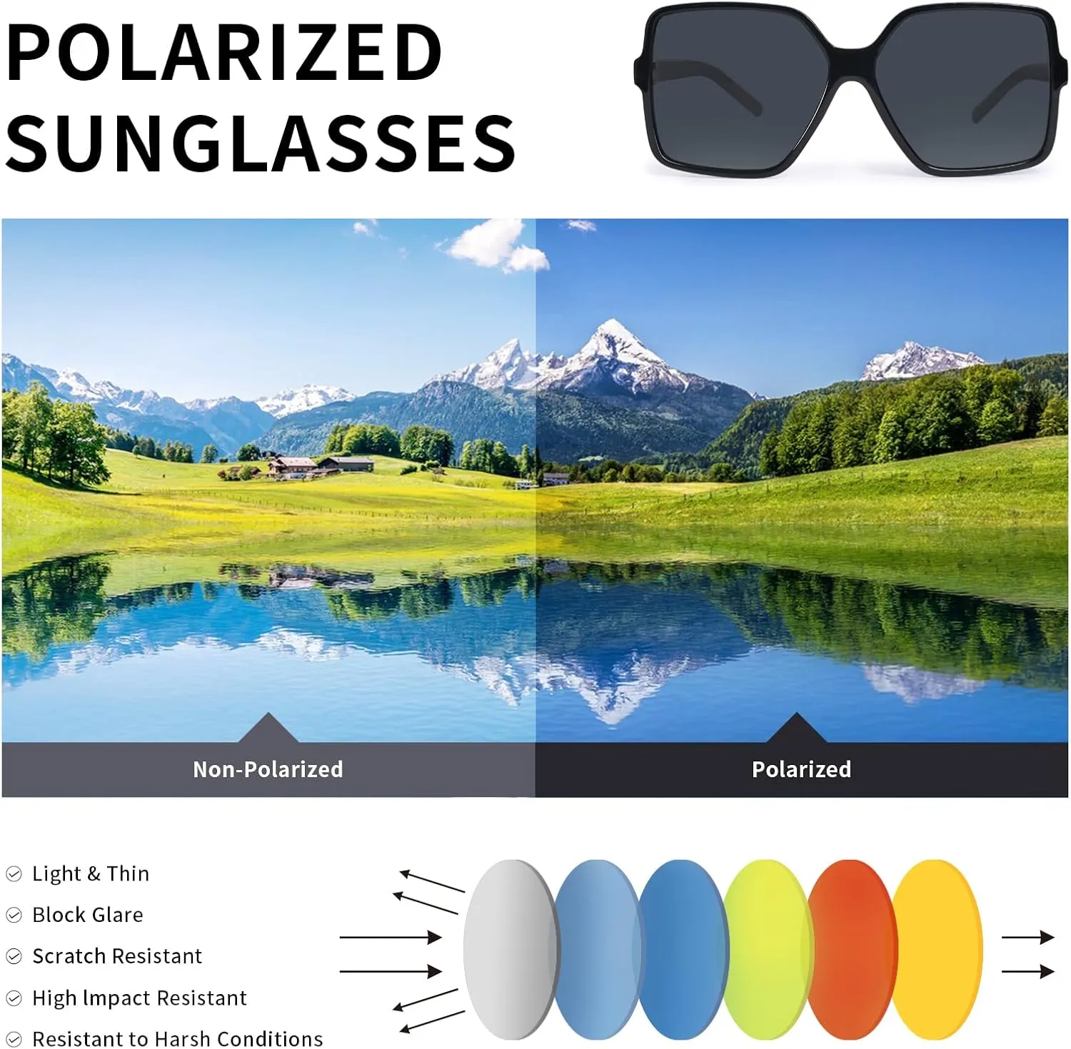 Trendy sunglasses for women, UV Protection polarized lenses,lightweight retro plastic frame,for travel and driving