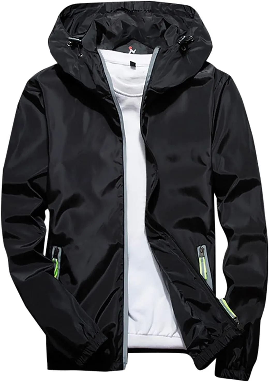 tuduoms Men's Rain Hiking Jackets Waterproof Soft Shell Lightweight Hooded Raincoat Fashion Active Windbreaker Zip Up Hoodies