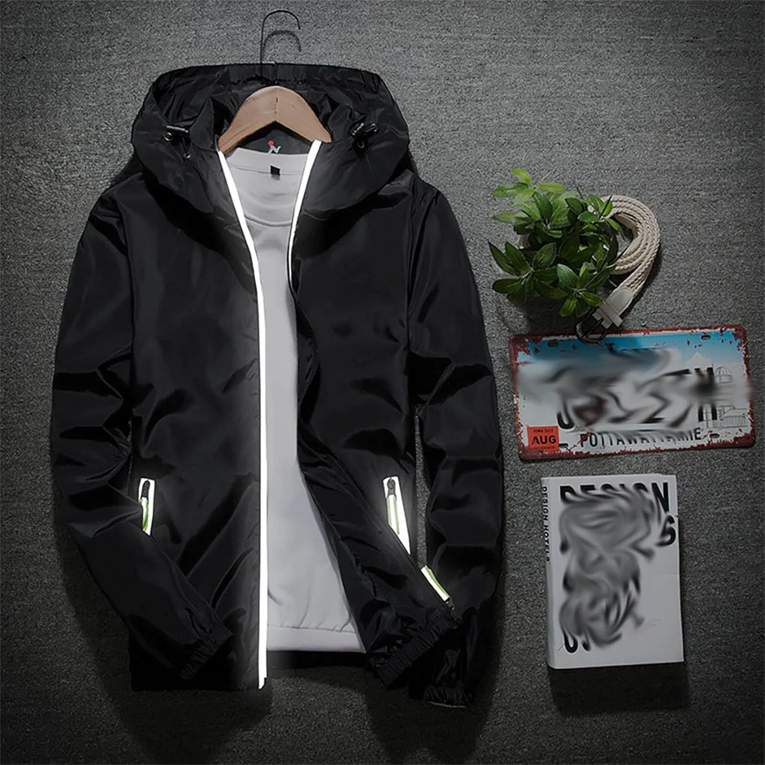 tuduoms Men's Rain Hiking Jackets Waterproof Soft Shell Lightweight Hooded Raincoat Fashion Active Windbreaker Zip Up Hoodies