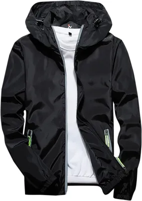 tuduoms Men's Rain Hiking Jackets Waterproof Soft Shell Lightweight Hooded Raincoat Fashion Active Windbreaker Zip Up Hoodies