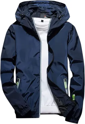 tuduoms Men's Rain Hiking Jackets Waterproof Soft Shell Lightweight Hooded Raincoat Fashion Active Windbreaker Zip Up Hoodies