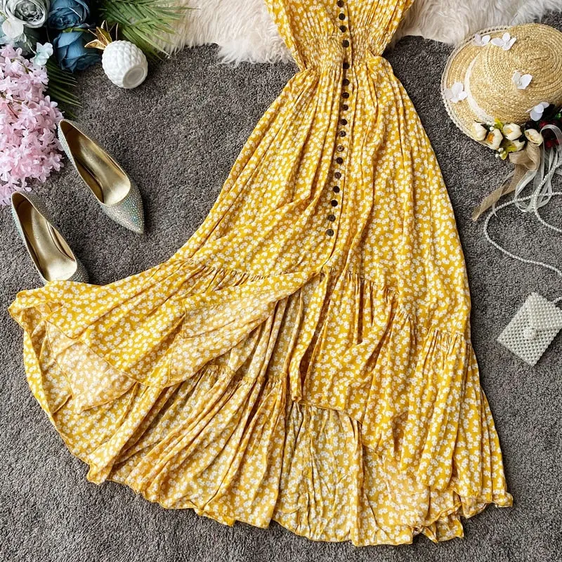 Vintage Dress, Boho Midi Dress,  Dress, Backless Dress, Blue Sky, Yellow and Red