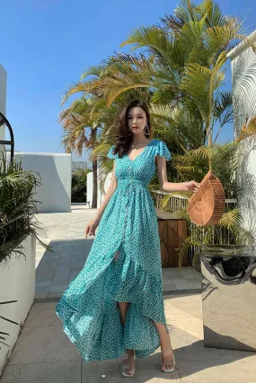 Vintage Dress, Boho Midi Dress,  Dress, Backless Dress, Blue Sky, Yellow and Red