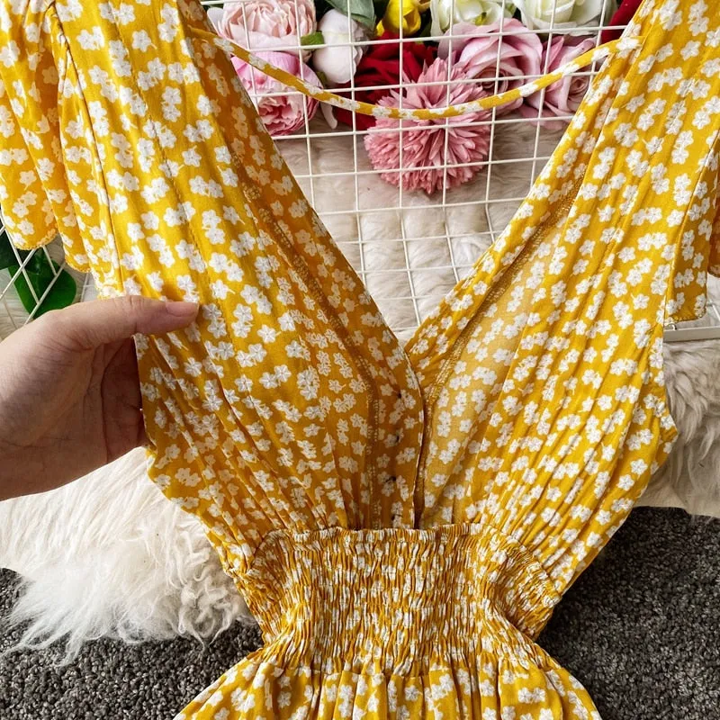 Vintage Dress, Boho Midi Dress,  Dress, Backless Dress, Blue Sky, Yellow and Red