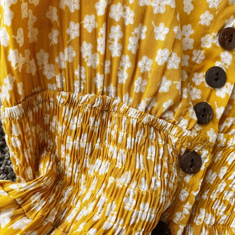 Vintage Dress, Boho Midi Dress,  Dress, Backless Dress, Blue Sky, Yellow and Red