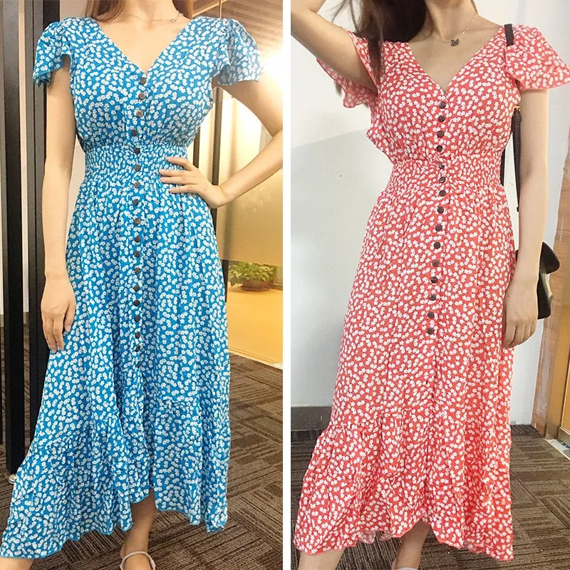 Vintage Dress, Boho Midi Dress,  Dress, Backless Dress, Blue Sky, Yellow and Red