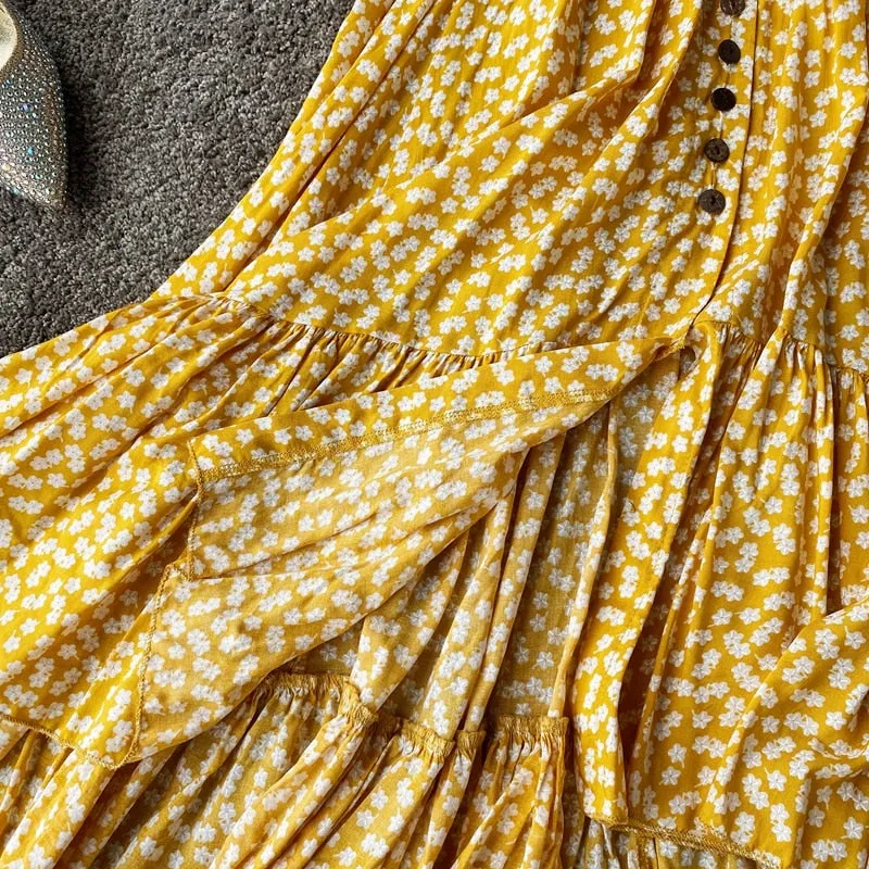 Vintage Dress, Boho Midi Dress,  Dress, Backless Dress, Blue Sky, Yellow and Red