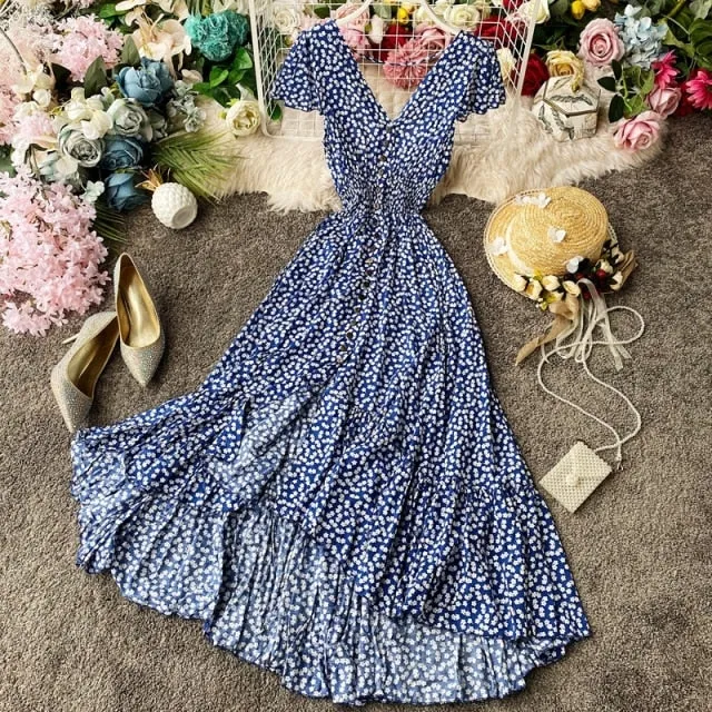 Vintage Dress, Boho Midi Dress,  Dress, Backless Dress, Blue Sky, Yellow and Red