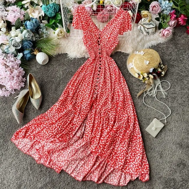 Vintage Dress, Boho Midi Dress,  Dress, Backless Dress, Blue Sky, Yellow and Red