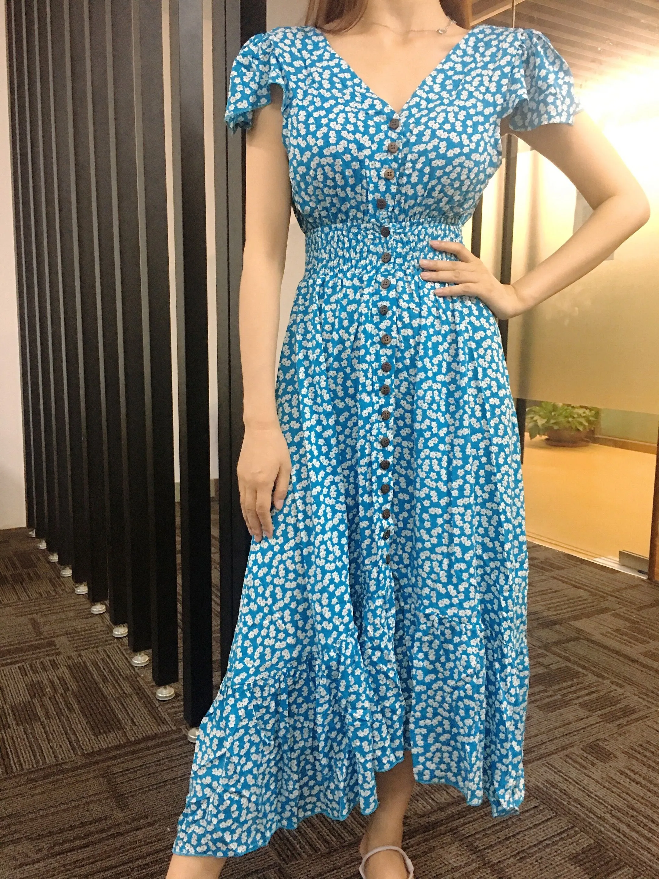 Vintage Dress, Boho Midi Dress,  Dress, Backless Dress, Blue Sky, Yellow and Red