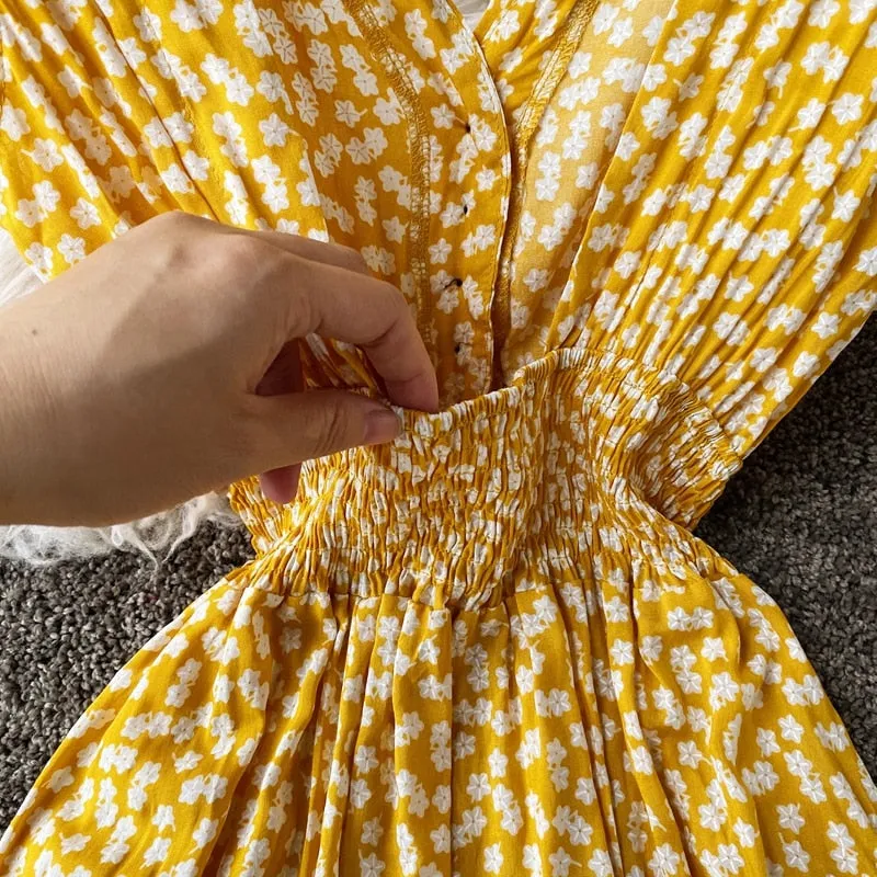 Vintage Dress, Boho Midi Dress,  Dress, Backless Dress, Blue Sky, Yellow and Red