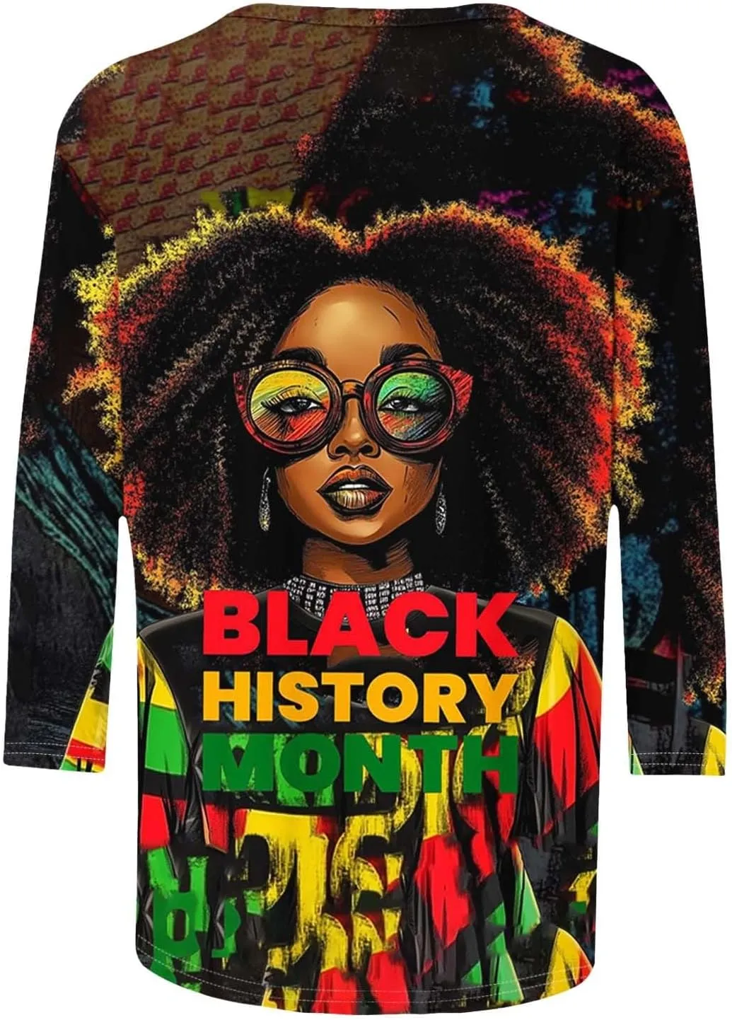 Women Black History Month Shirts African American Pride Crewneck Tunic 3/4 Length Sleeve Tops Plus Size Tees