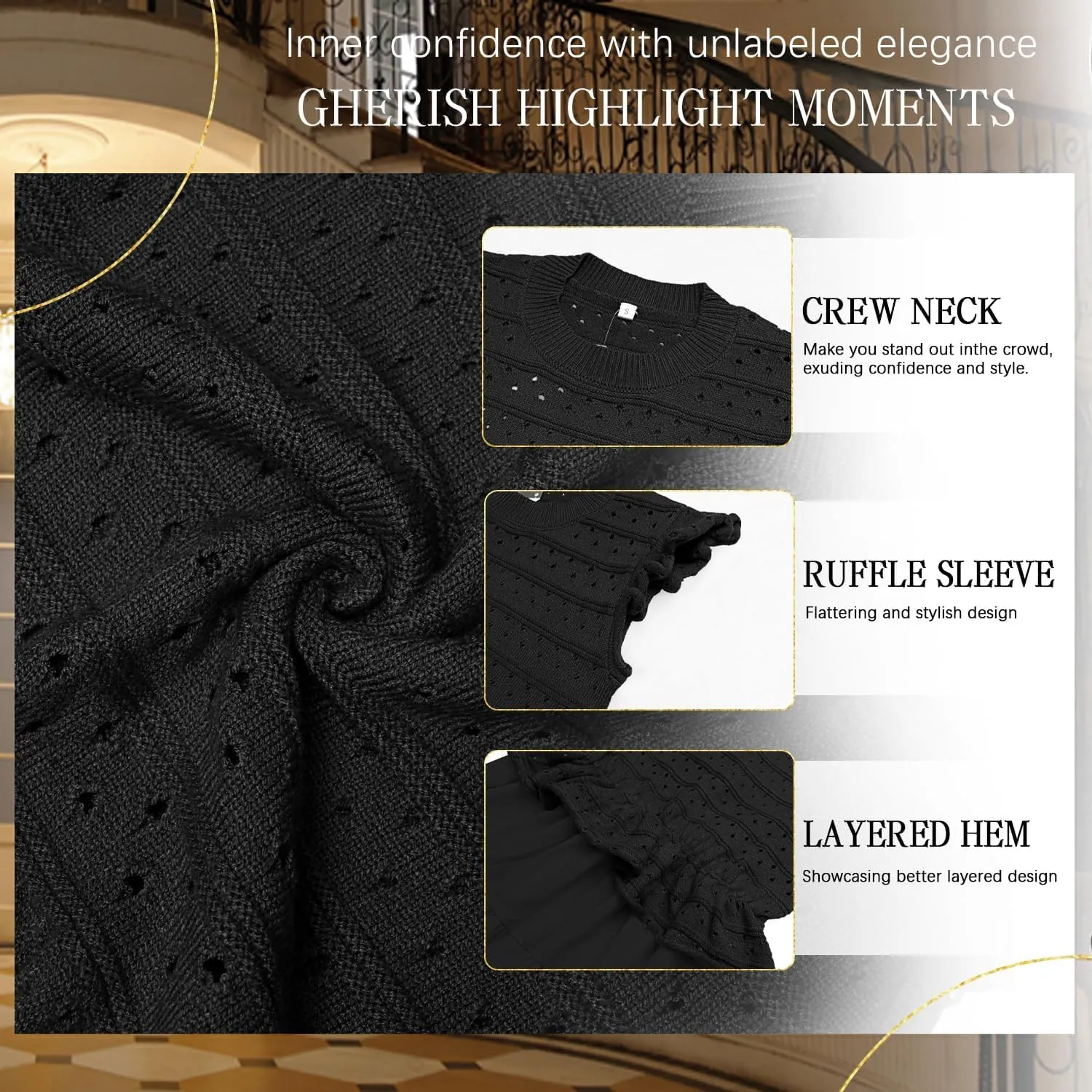 Women’s 2025 Summer Causal Ruffle Sleeve Crochet Knit Tops Long Dress for Ladies Fall Trendy Tiered Dress