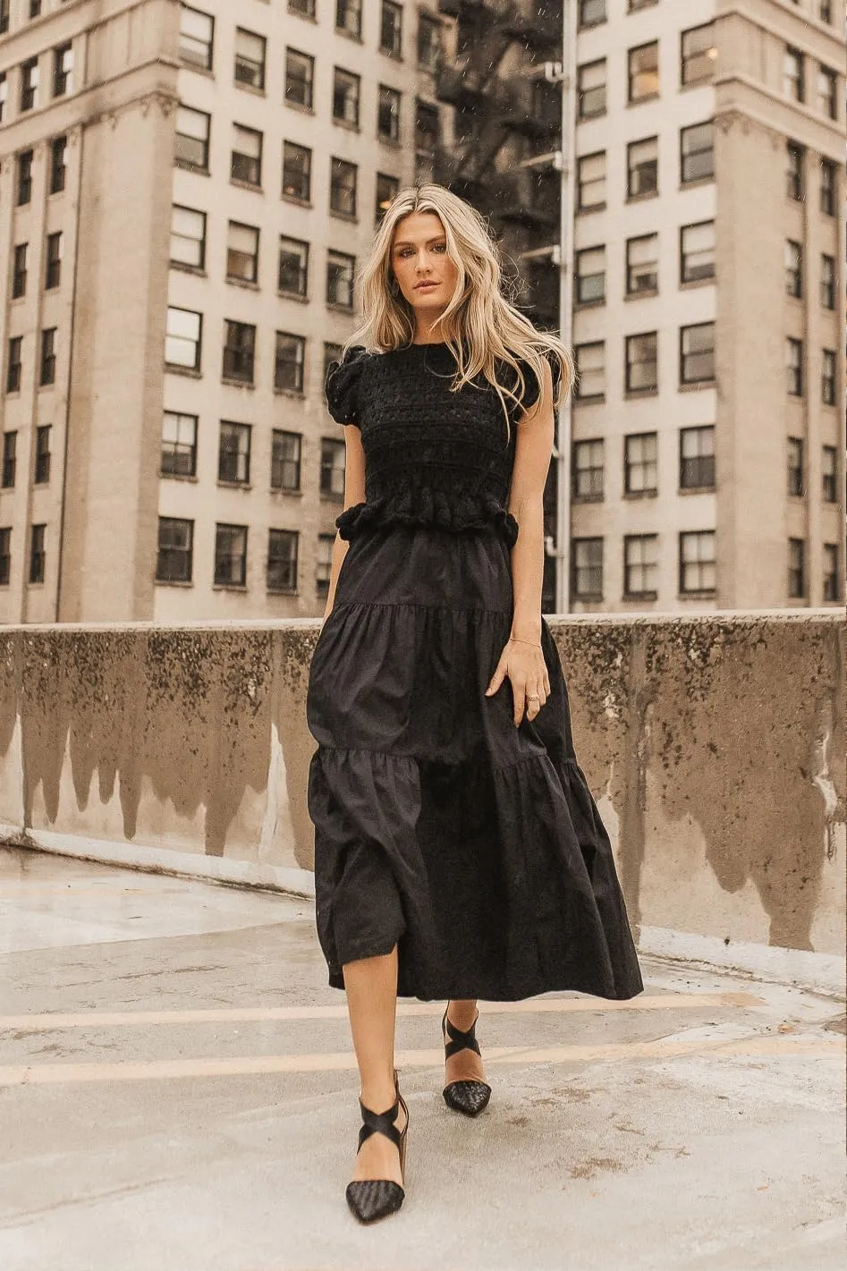 Women’s 2025 Summer Causal Ruffle Sleeve Crochet Knit Tops Long Dress for Ladies Fall Trendy Tiered Dress