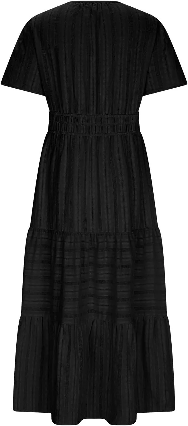 Women's 2025 Summer Soild Midi Dress Elegant Pleated Flowy Sexy Dress Gentle Refreshing Casual Loose Swing Midi Dress