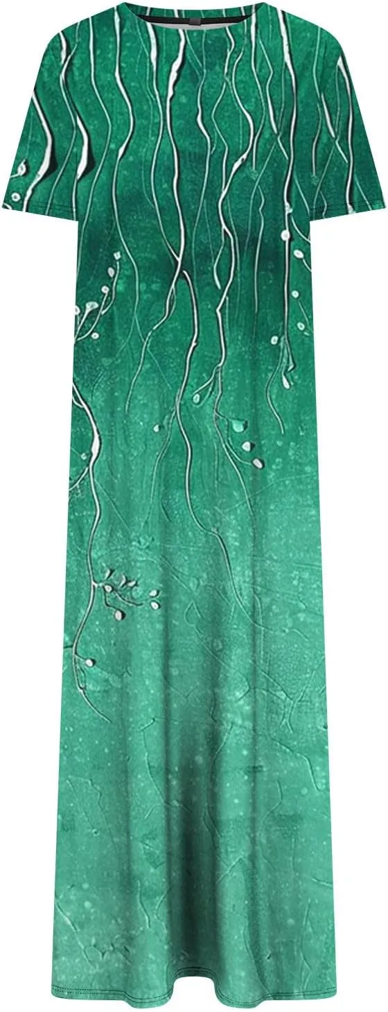 Womens Boho Dress Floral Casual Beach Vcation T Shirt Dress Sexy Side Slit a-Line Mini Dress with Pockets