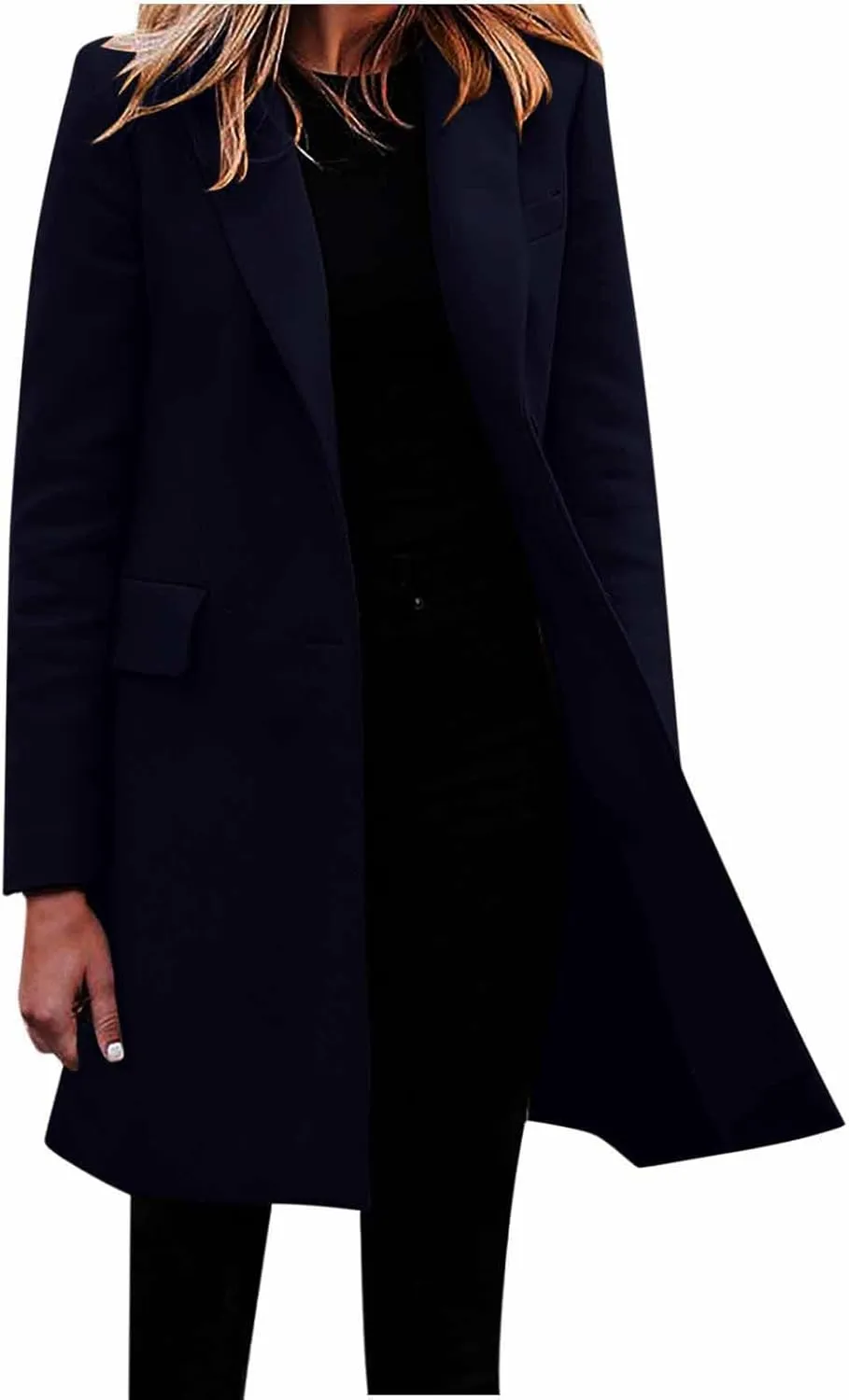 Womens Business Casual Blazers Winter Wool Blend Trench Coats Notch Lapel Long Sleeve Single Breasted Blazer Jackets