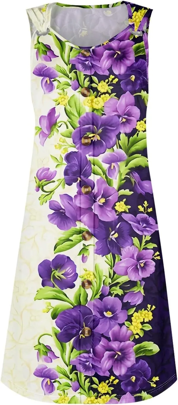 Womens Dresses Casual Plus Size Mini Dress Button Down Summer Clothes Tank Dress V Neck Sleeveless Sundress