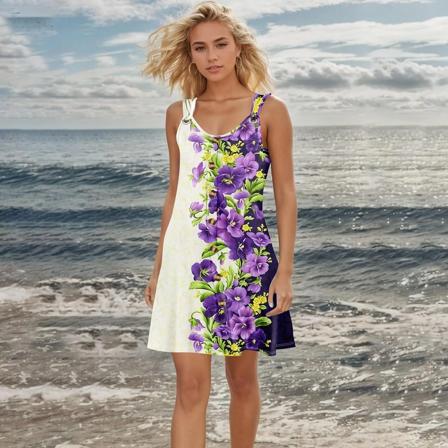 Womens Dresses Casual Plus Size Mini Dress Button Down Summer Clothes Tank Dress V Neck Sleeveless Sundress