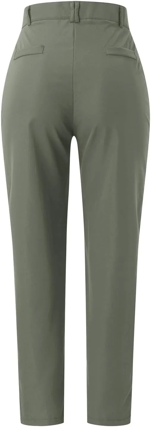 Women's High Waisted Business Pants Straight Leg Pleated Elegant Office Slacks Stretchy Dress Trousers with Pockets