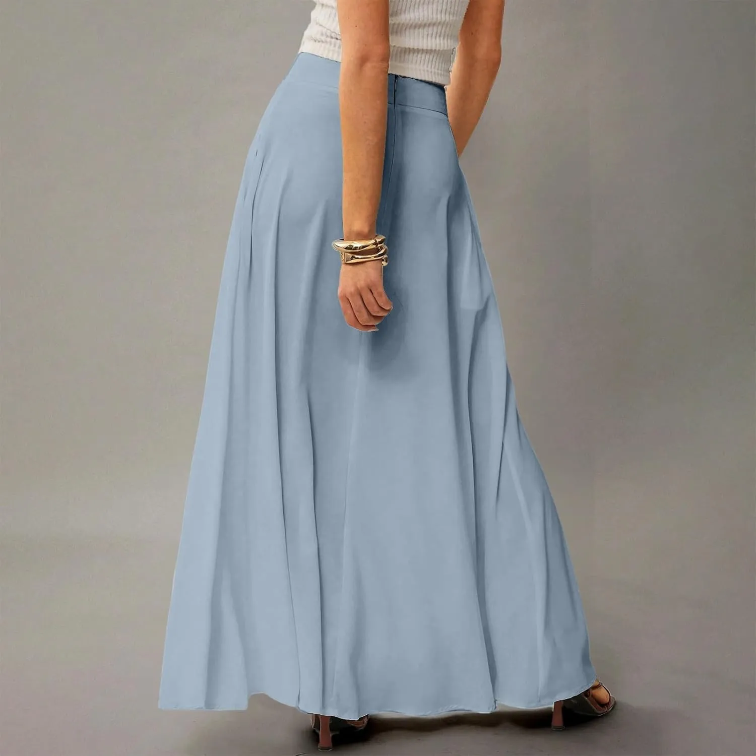 Women's Long Skirts Fall High Waisted Stretchy Solid Flowy Soft Beach Maxi Skirt, S-2XL