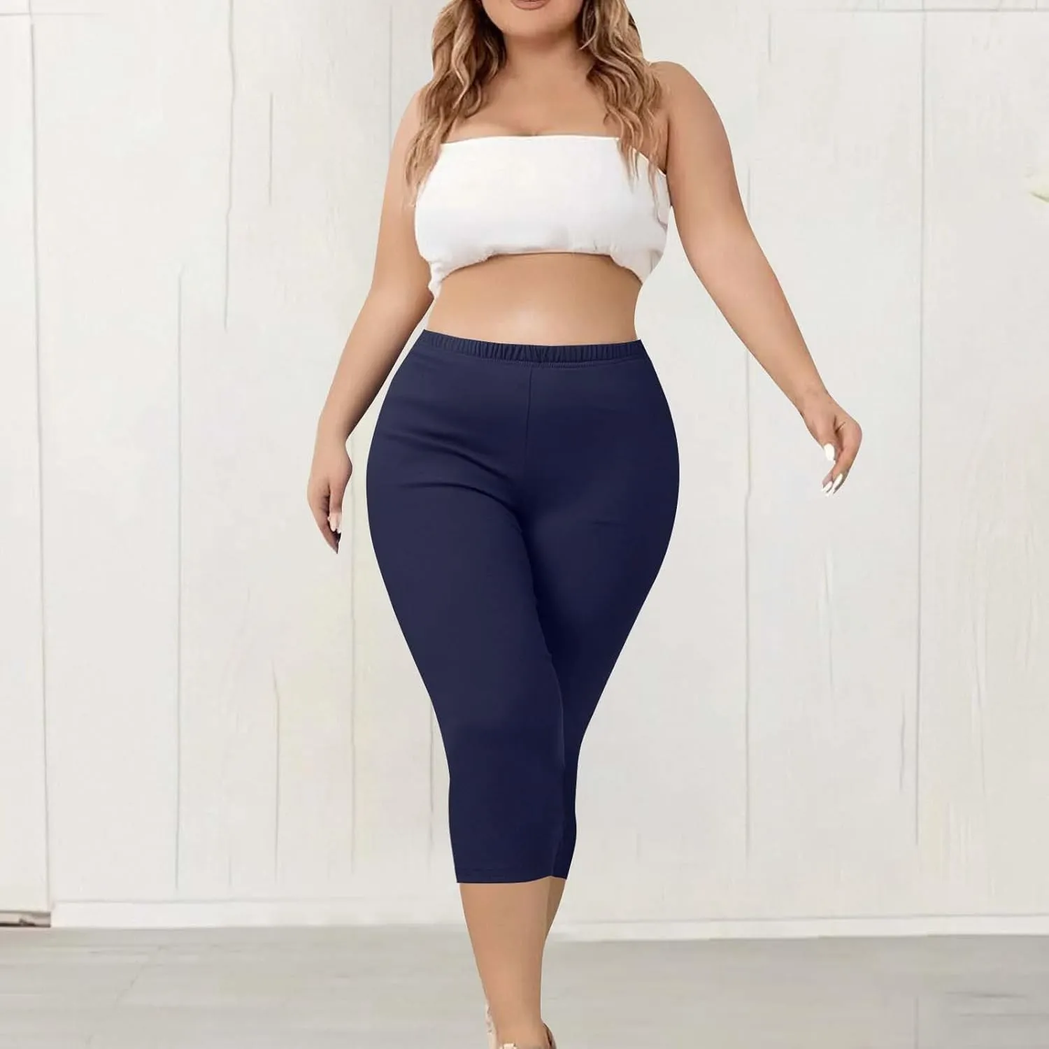 Women's Plus Size Capris Leggings High Waist Tummy Control Pants Soft Stretchy Yoga Workout Capped Pants