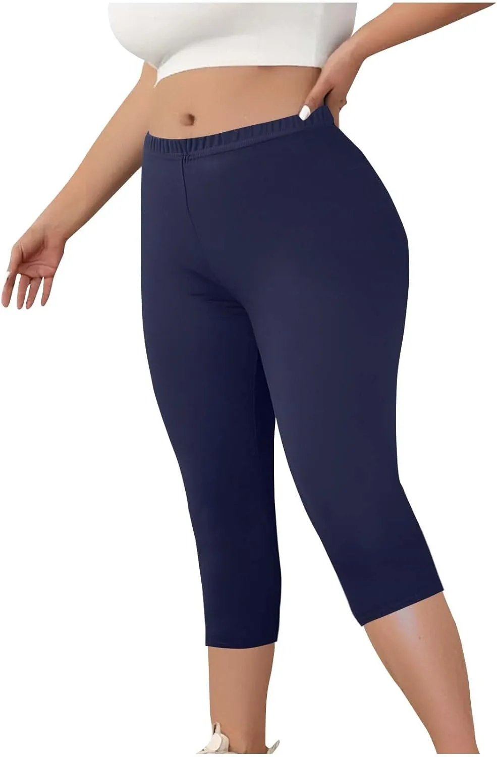 Women's Plus Size Capris Leggings High Waist Tummy Control Pants Soft Stretchy Yoga Workout Capped Pants