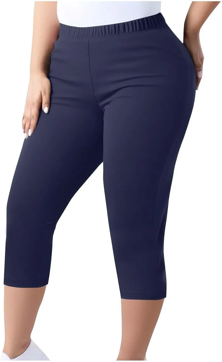Women's Plus Size Capris Leggings High Waist Tummy Control Pants Soft Stretchy Yoga Workout Capped Pants