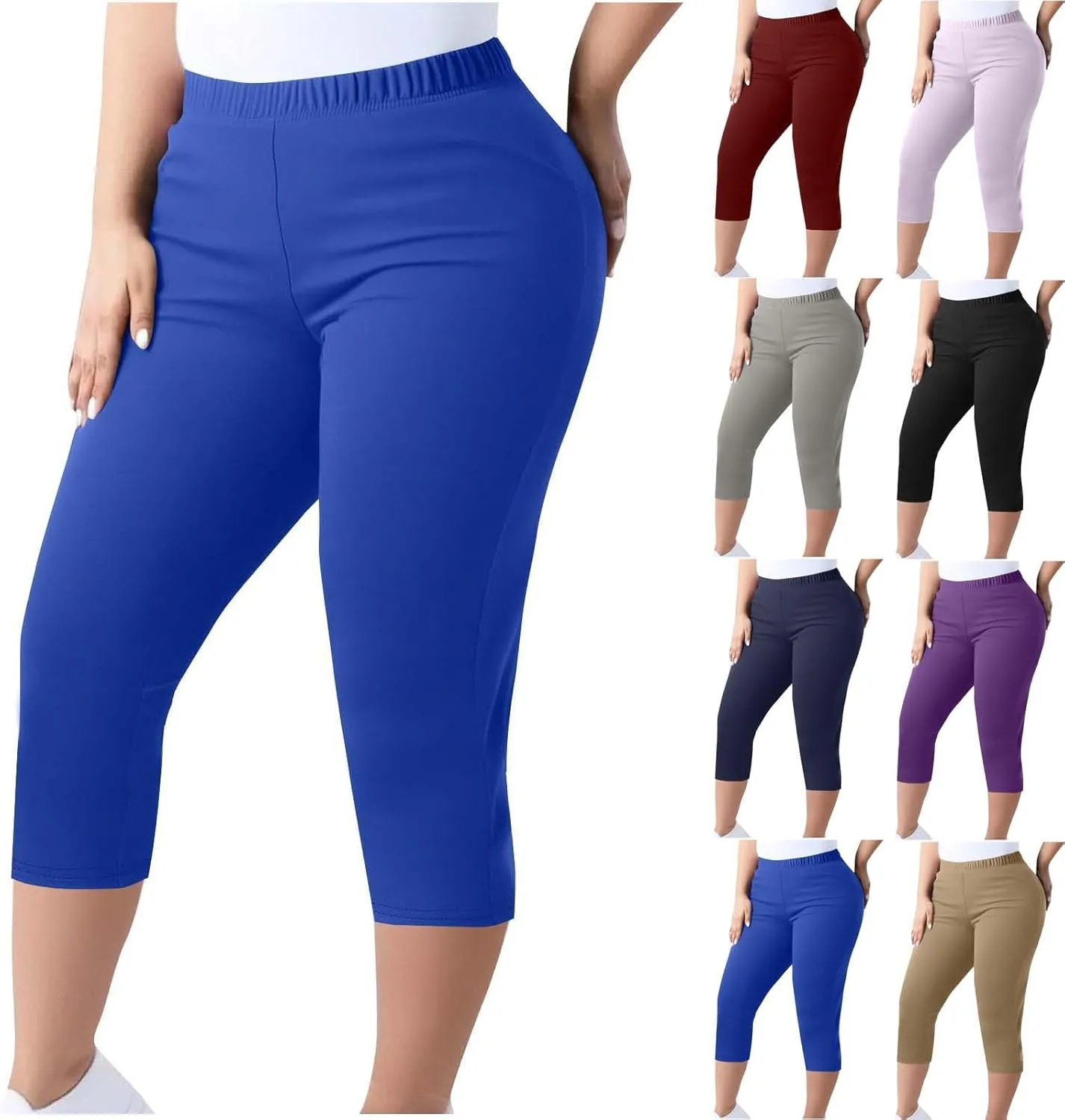 Women's Plus Size Capris Leggings High Waist Tummy Control Pants Soft Stretchy Yoga Workout Capped Pants
