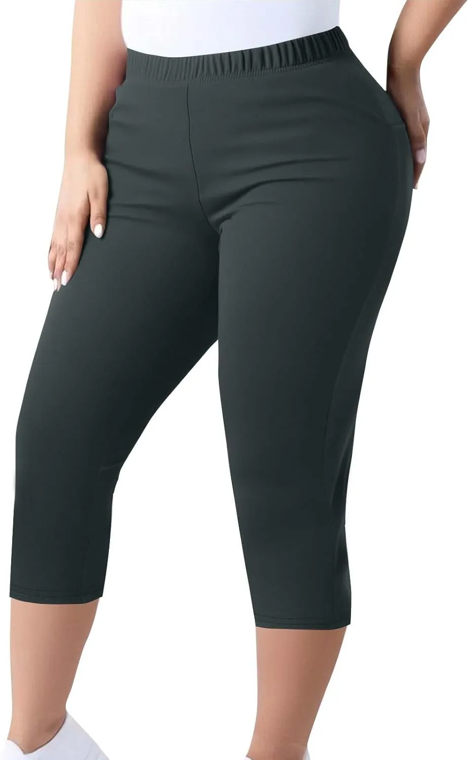 Women's Plus Size Capris Leggings High Waist Tummy Control Pants Soft Stretchy Yoga Workout Capped Pants