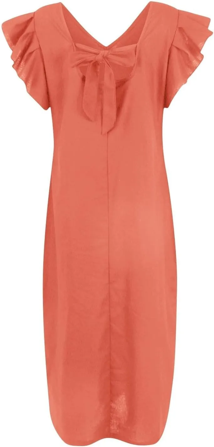 Womens Summer Casual Tank Dress Sleeveless V Neck Cotton Linen Maxi Dress Loose Flowy Beach Long Sundress with Pocket