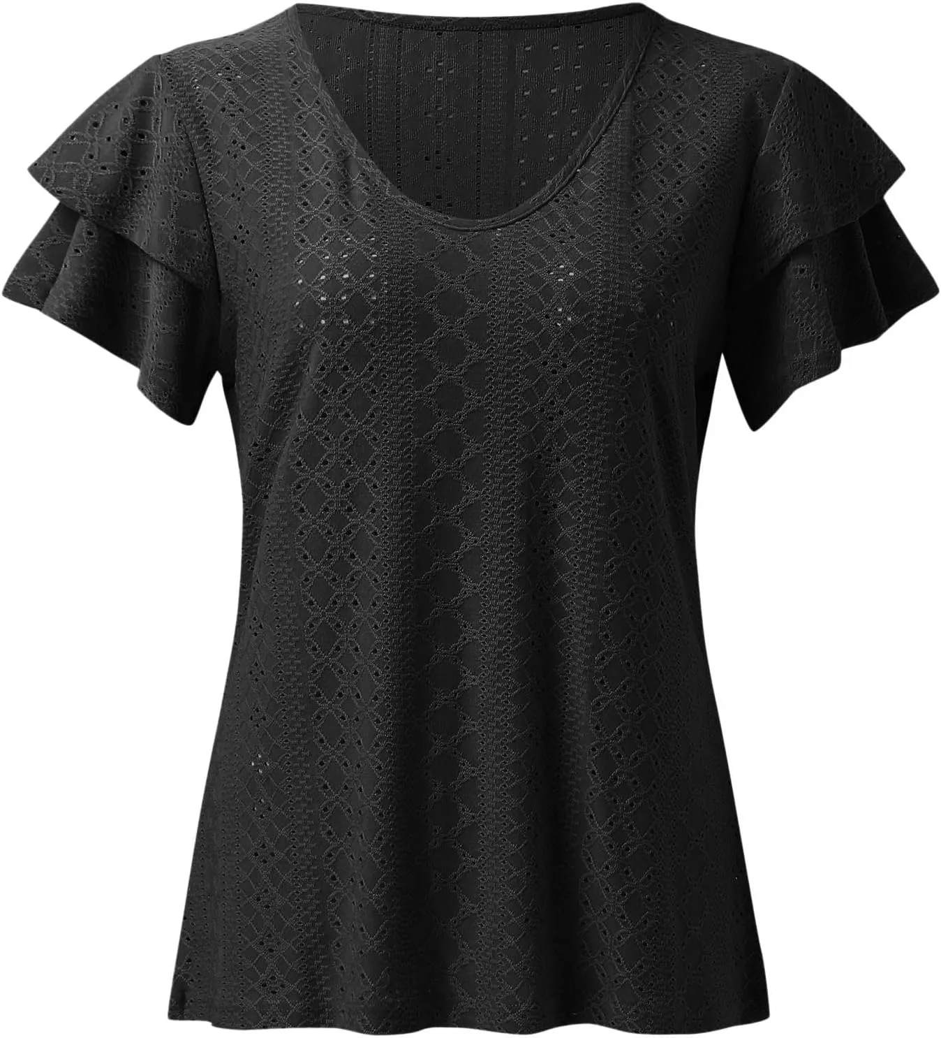 Womens Tops Summer Ruffle Sleeve Crew Neck Tshirts Loose Fit Casual Cute Top Blouses